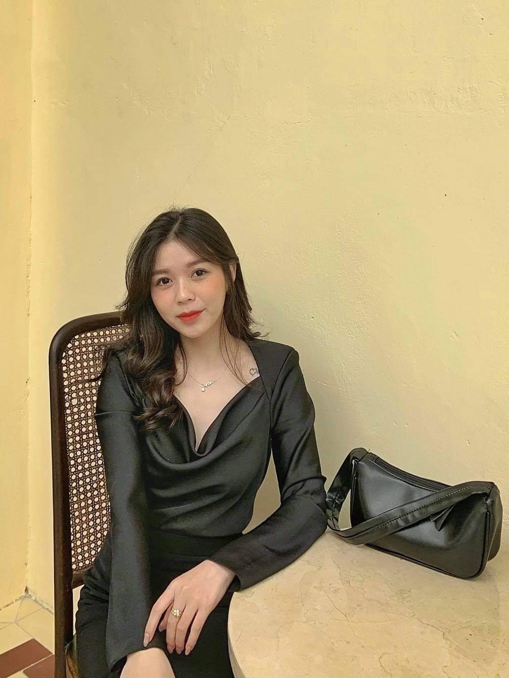 Black satin collared top