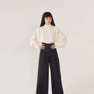 Ivory turtleneck pleated shirt