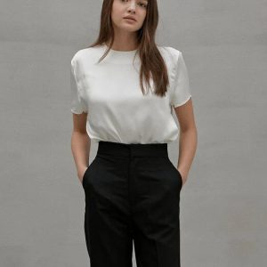 Ivory satin short-sleeved shirt